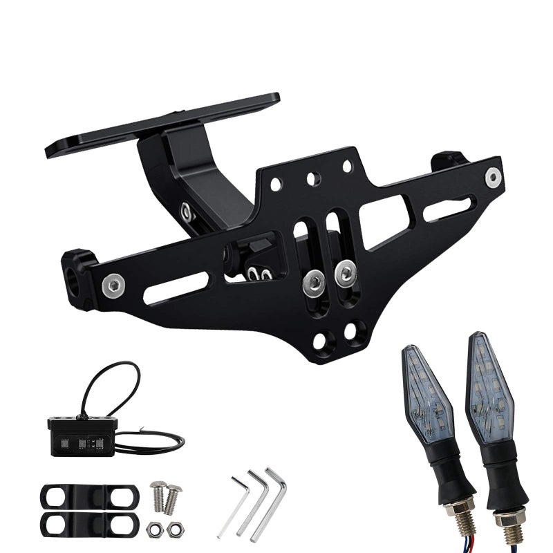 MDPROMCP Universal Adjustable Motorcycle License Plate Holder Motorcycle Fender Eliminator Kit With 2 Turn Signal Lights - Image 1